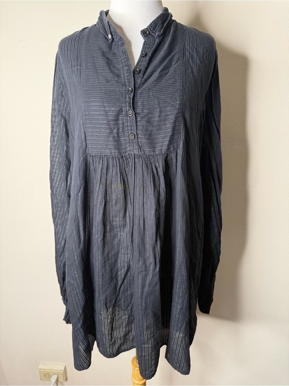Levi’s Black Metallic Striped Hi Low Babydoll Dress